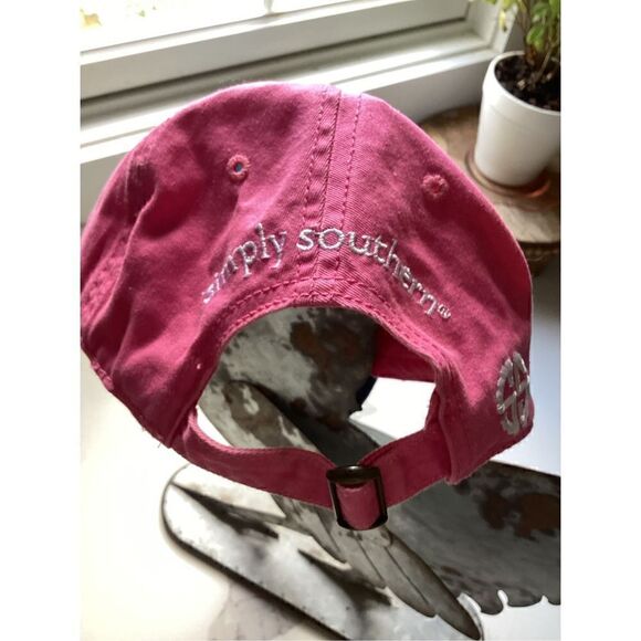 Simply Southern Happy Camper Embroidered Pink Teal Baseball Hat Cap Distressed - Picture 5 of 8